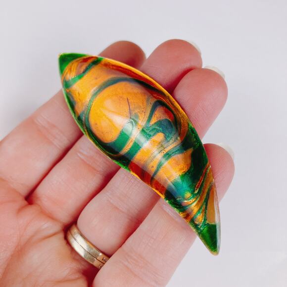 VTG 1970s Signed A. Gagnon Québec Resin Art Brooch Pendant Marbled Orange READ - Picture 2 of 11